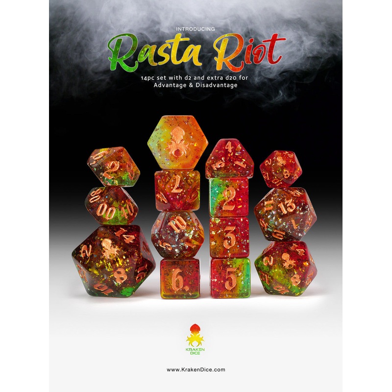 Rasta Riot Holo Foil 14pc Dice Set