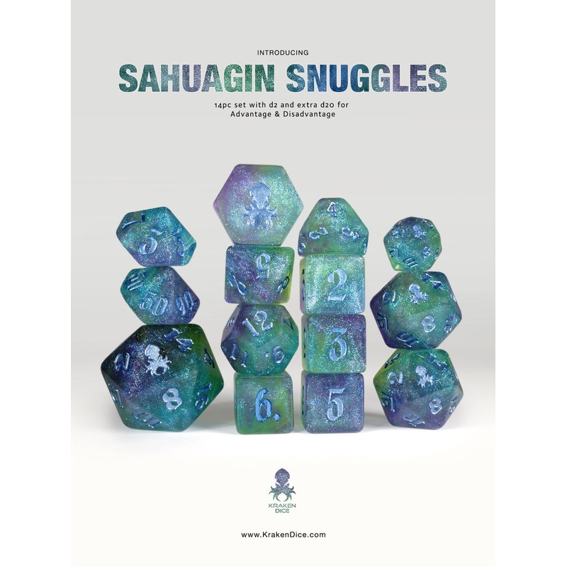 Sahuagin Snuggles 14pc Glitter TTRPG Dice Set