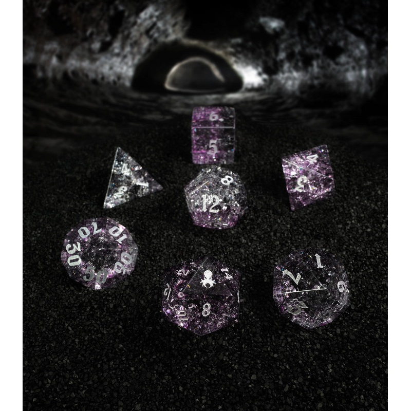 Fragments of Hale Bopp Comet Cracked Glass 7PC Glass Dice Set