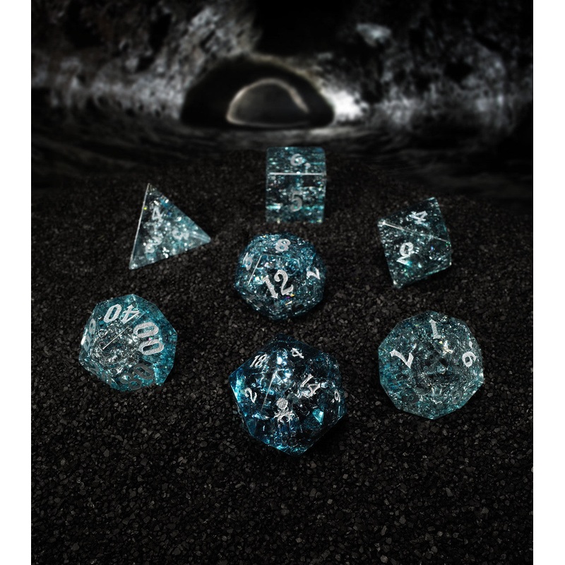 Fragments of Halley Comet Cracked Glass 7PC Glass Dice Set