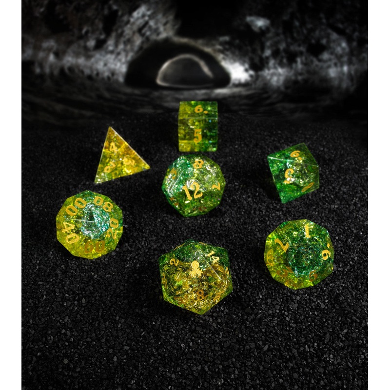 Fragments of Hyakutake Comet Cracked Glass 7PC Glass Dice Set