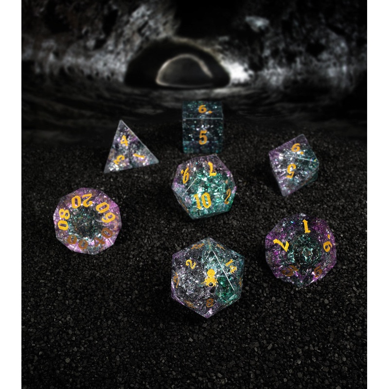 Fragments of Ikeya Seki Comet Cracked Glass 7PC Glass Dice Set