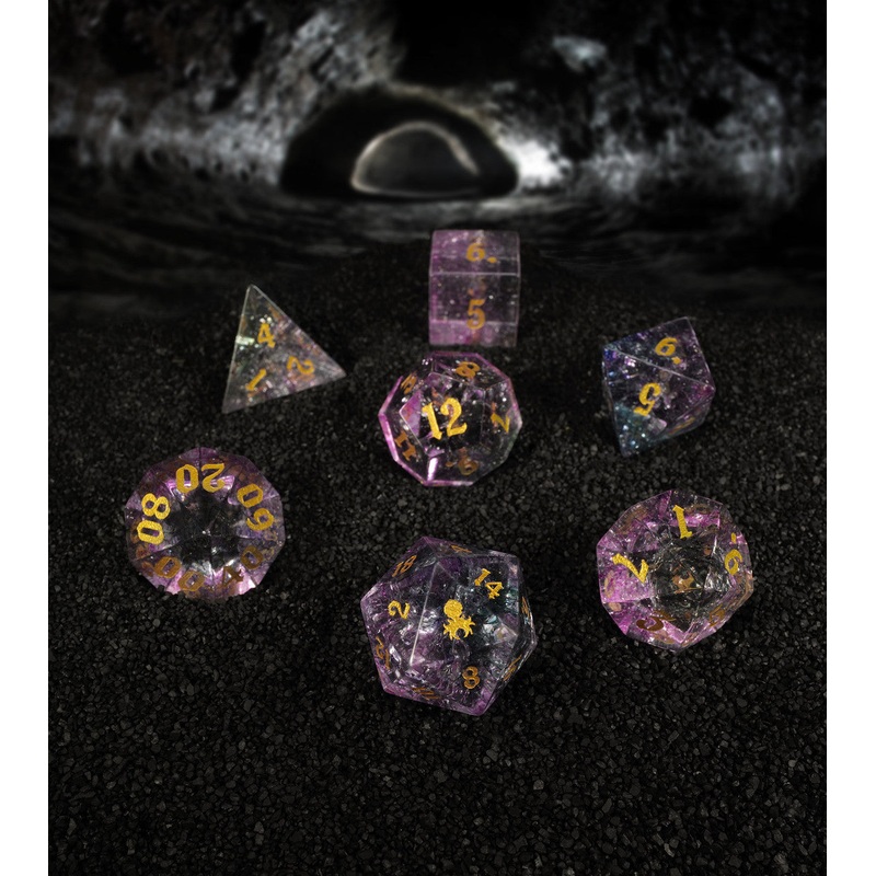 Fragments of Kohoutek Comet Cracked Glass 7PC Glass Dice Set