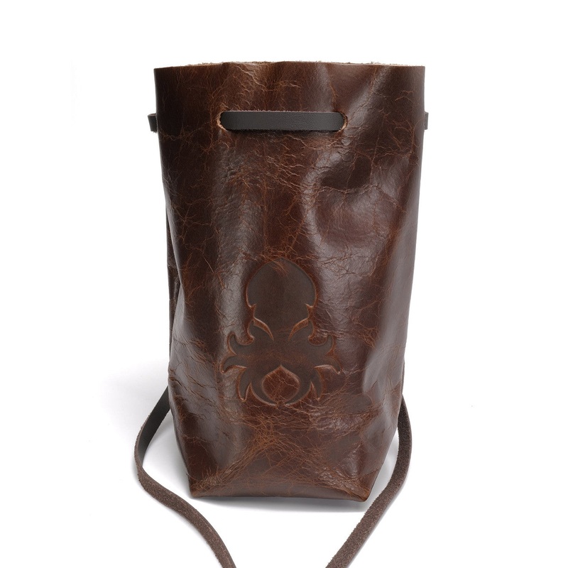 Freestanding Large Dice Bag In Distressed Saddle Brown Leather