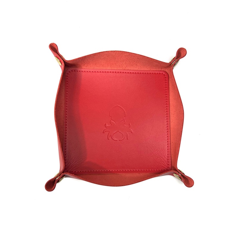 Leather Dice Tray in Coral