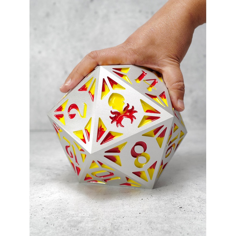 Leviathan Revival Solid Aluminum D20 inked in Red & Yellow
