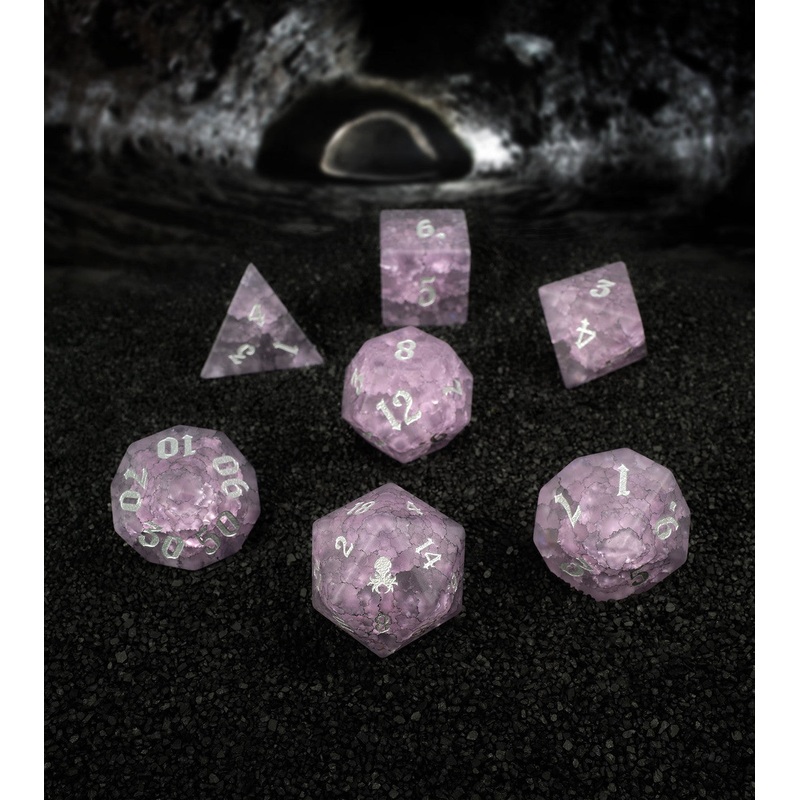 Matte Pink Cracked Glass 7PC Glass Dice Set