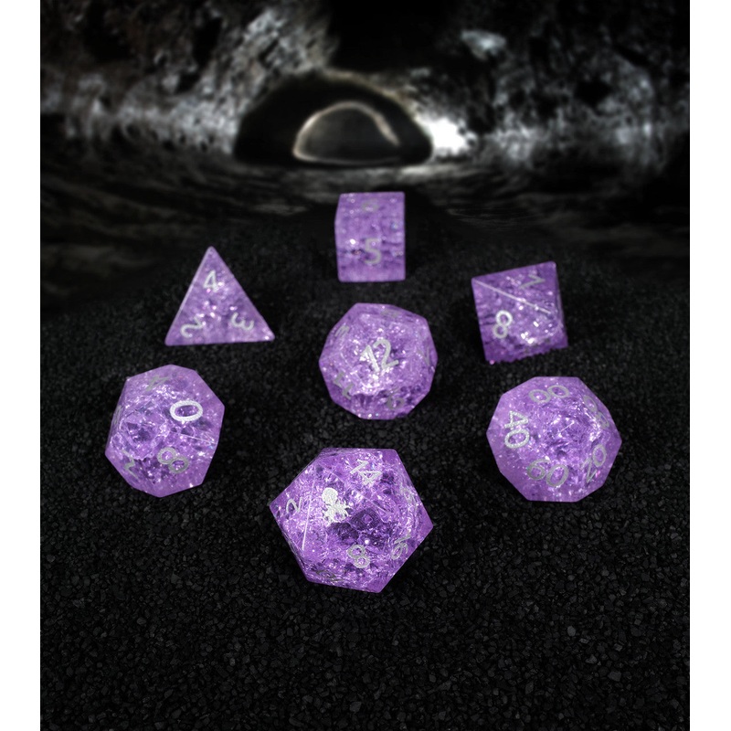 Plasmoid Purple Cracked Glass 7PC Glass Dice Set