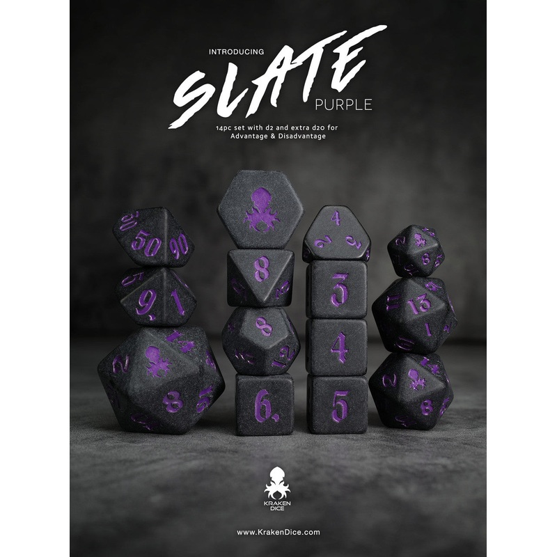 Slate: Purple 14pc TTRPG Purple Ink Matte Dice Set