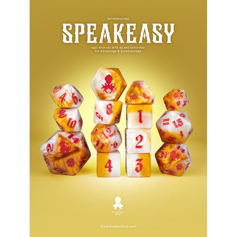 Speakeasy 14pc Dice Set inked in Reddish Copper