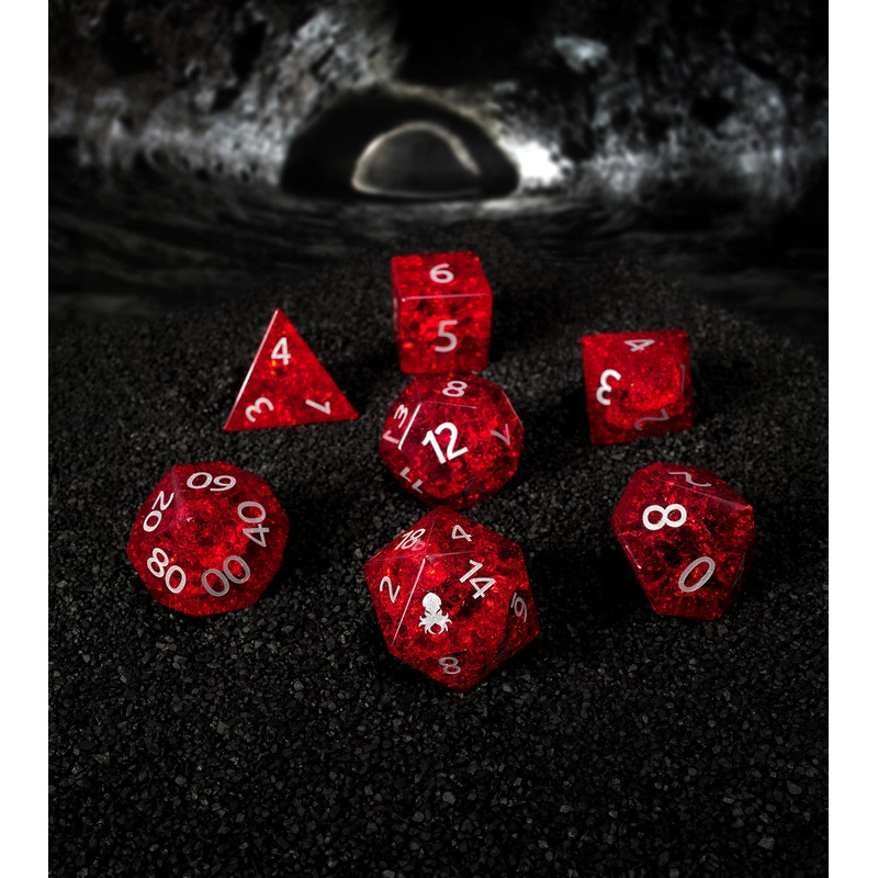 Tyrant Eye Red Cracked Glass 7PC Glass Dice Set