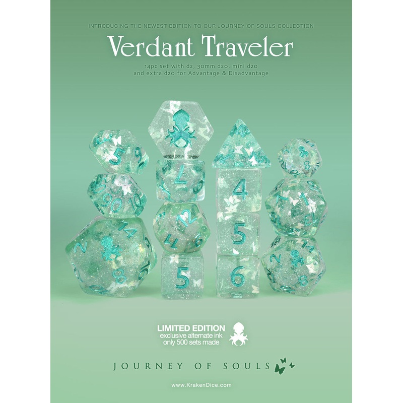 Verdant Traveler 14pc Metallic Green Ink Dice Set
