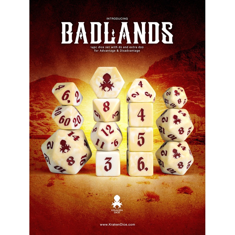 Badlands 14pc Dice Set inked in Red