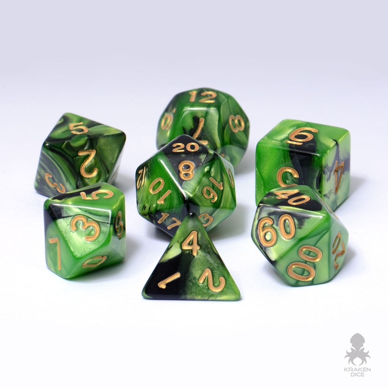 Black and Green 7pc Fusion Dice Set For RPGs