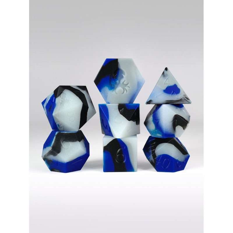 Blue/Grey Glow in the Dark Silicone 8pc Dice Set