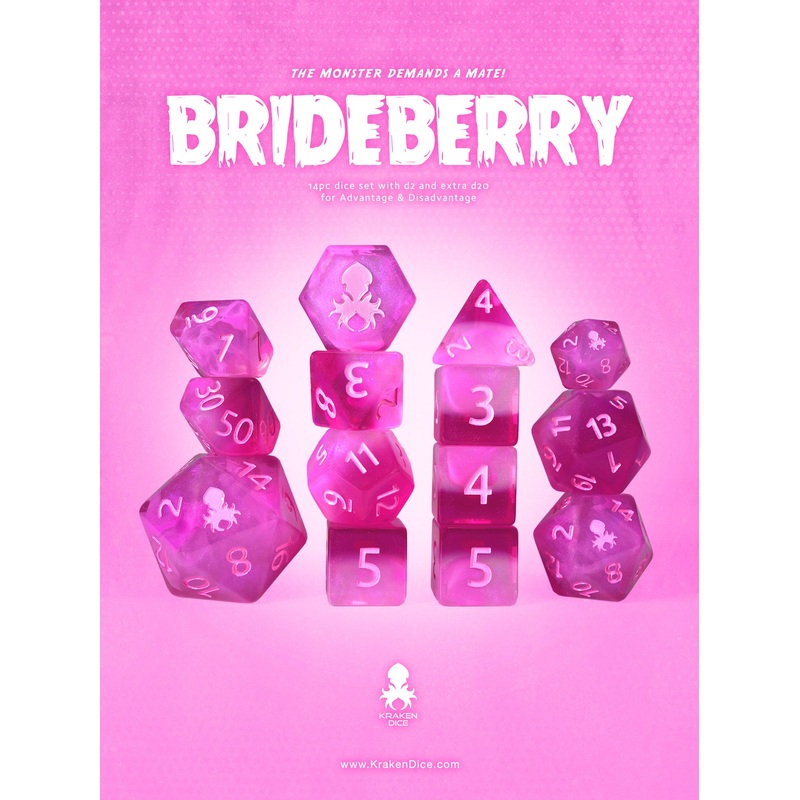 Brideberry 14pc Dice Set inked in Pink