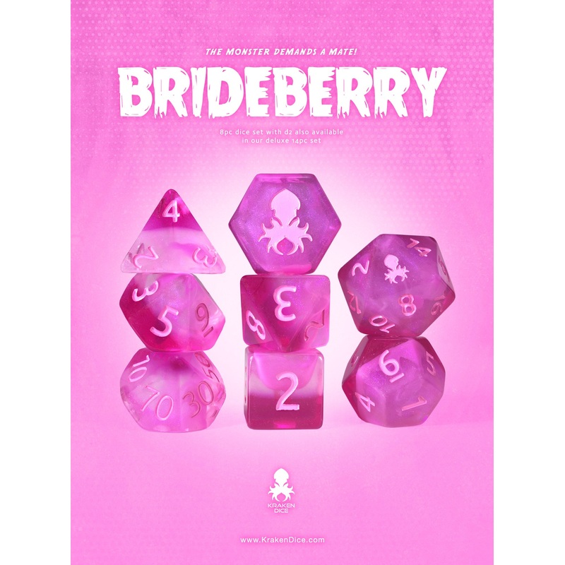 Brideberry 8pc Dice Set inked in Pink