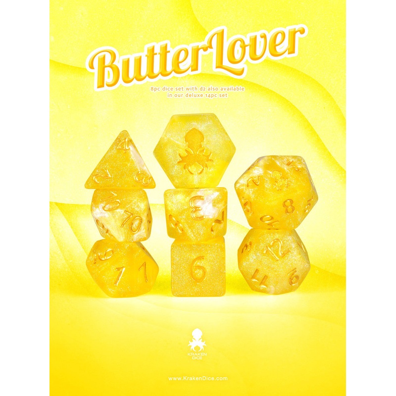 Butter Lover  8pc Dice Set Inked in Gold