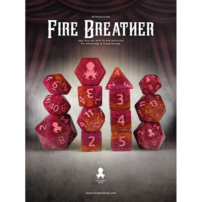 Fire Breather 14pc Dice Set Inked in Red