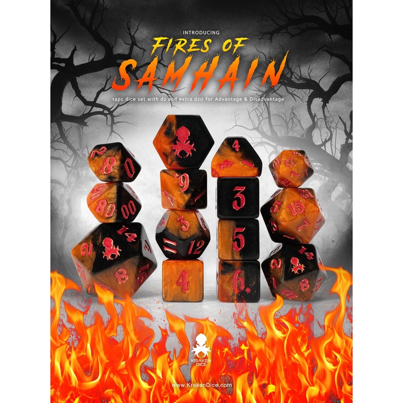 Fires of Samhain 14pc Dice Set inked in Red