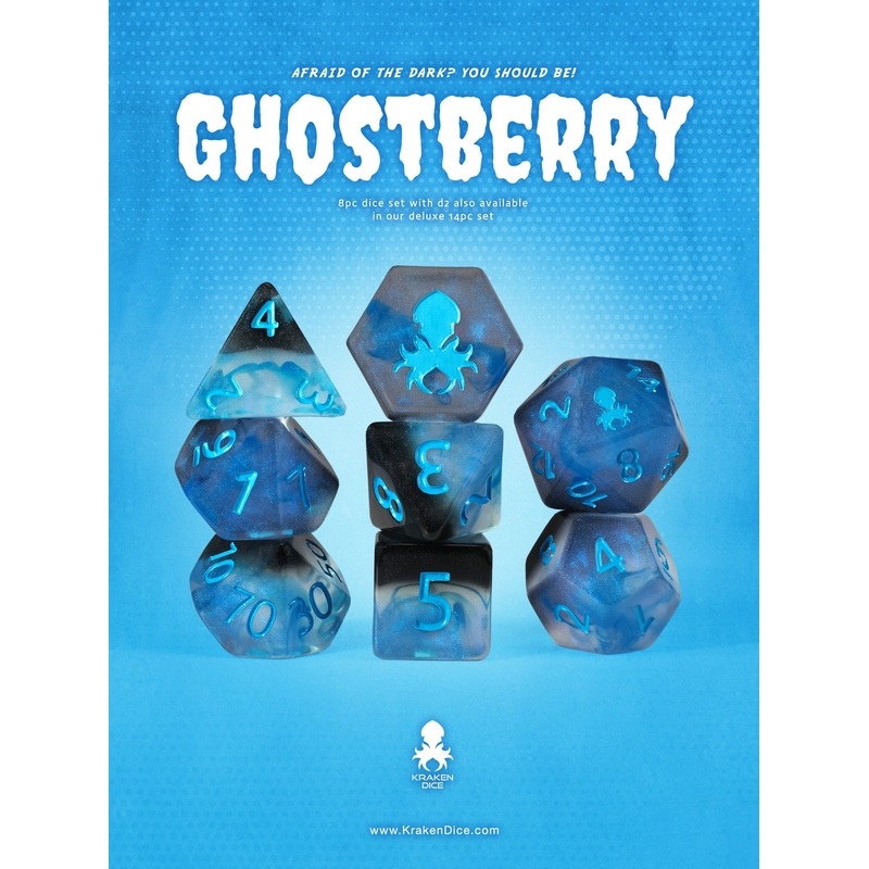 Ghostberry 8pc Dice Set inked in Blue