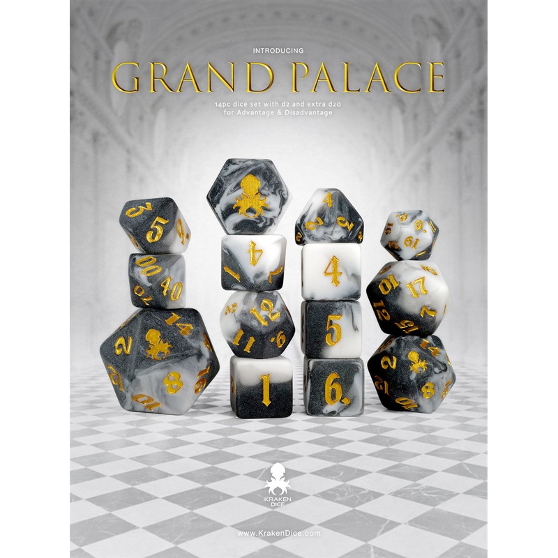 Grand Palace 14pc Dice Set inked in Gold