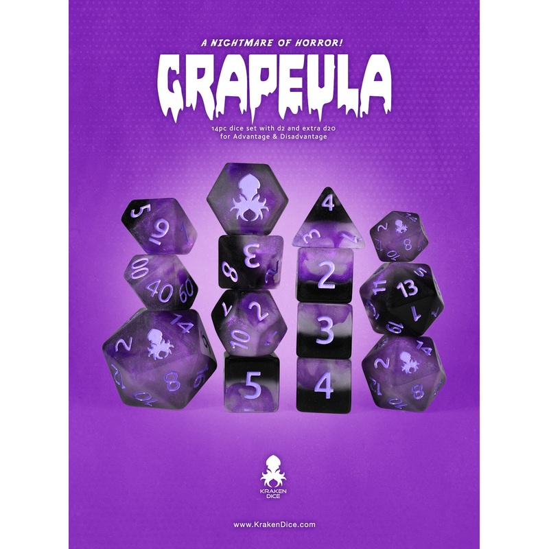 Grapeula 14pc Dice Set Inked in Purple