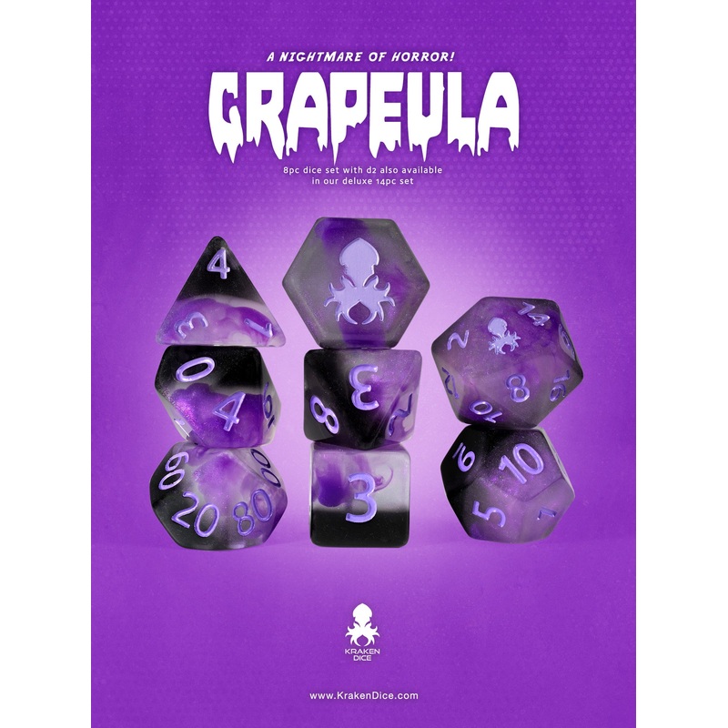 Grapeula 8pc Dice Set inked in Purple
