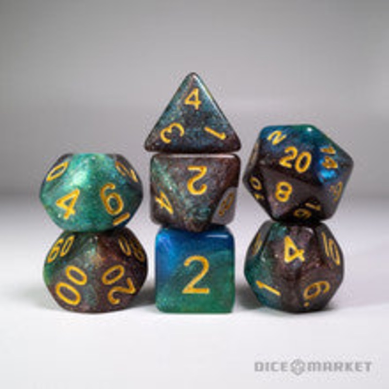 Green Blue Red Glitter Shift Blended  7pc  Dice Set