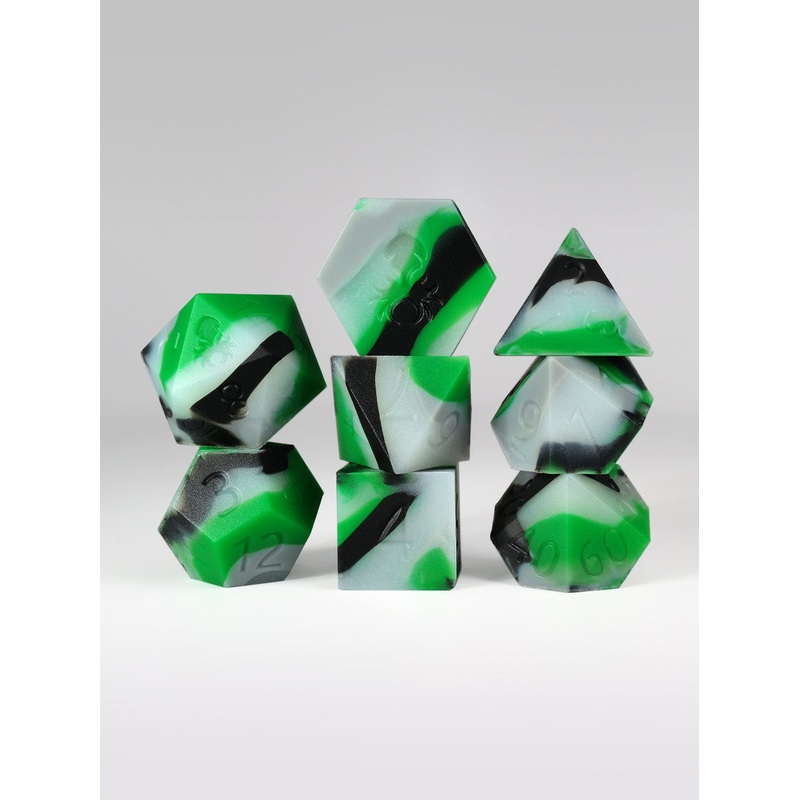 Green/Grey Glow in the Dark Silicone 8pc Dice Set