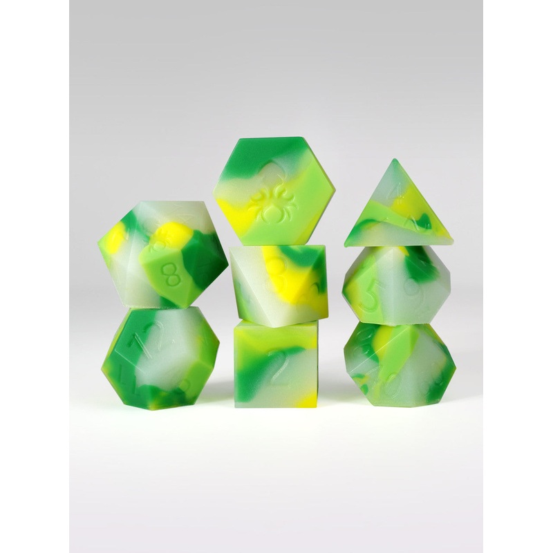 Green/Yellow Glow in the Dark Silicone 8pc Dice Set