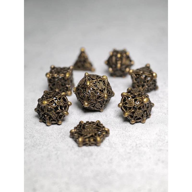 Kraken's Cabal Brass 8 piece Metal Dice Set
