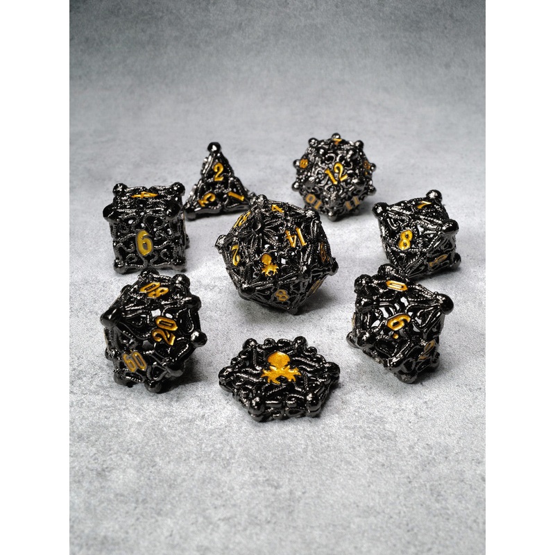 Kraken's Cabal Steel w/ Gold Ink 8 piece Metal Dice Set
