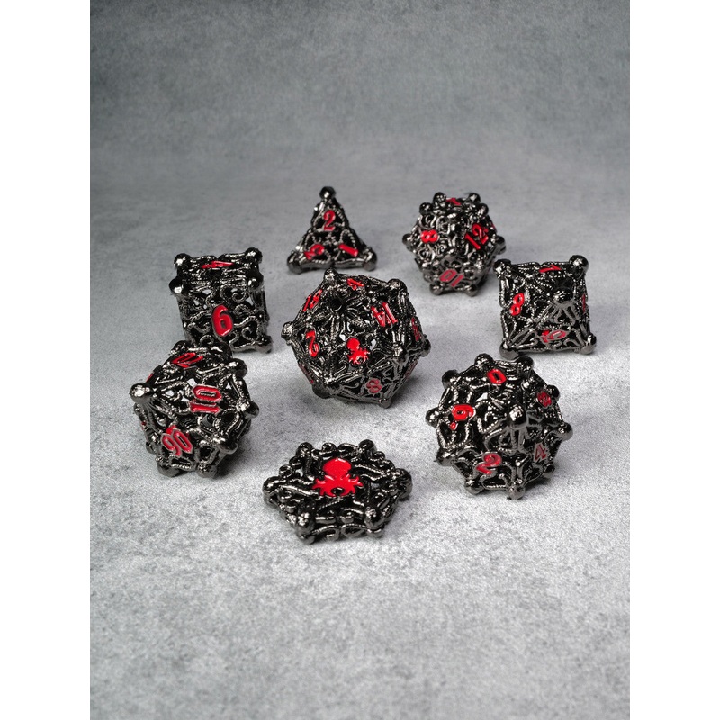 Kraken's Cabal Steel w/ Red Ink 8 piece Metal Dice Set