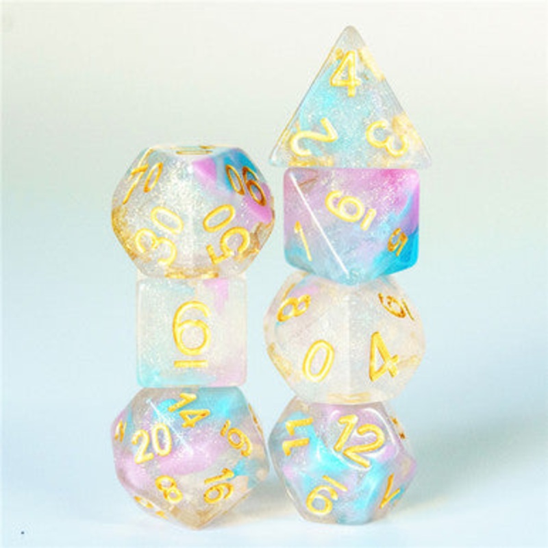 Pink and Blue Swirl Shimmer 7pc Polyhedral Dice Set