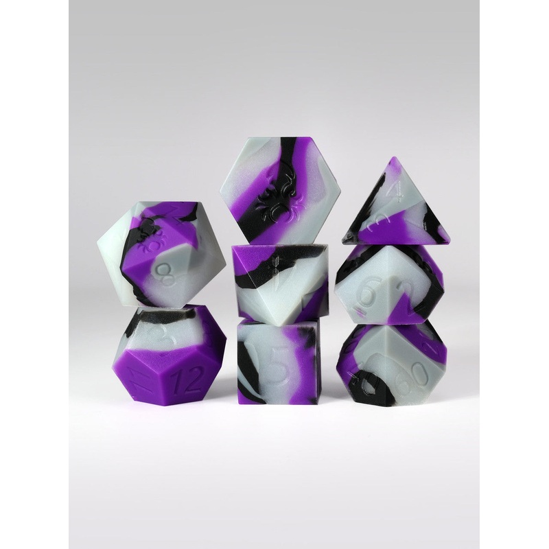 Purple/Grey Glow in the Dark Silicone 8pc Dice Set