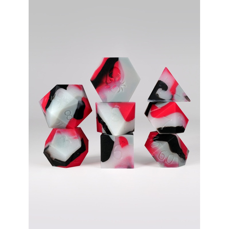 Red/Grey Glow in the Dark Silicone 8pc Dice Set