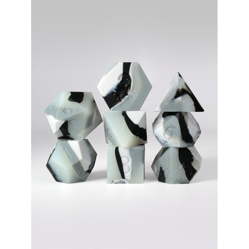 White/Grey Glow in the Dark Silicone 8pc Dice Set
