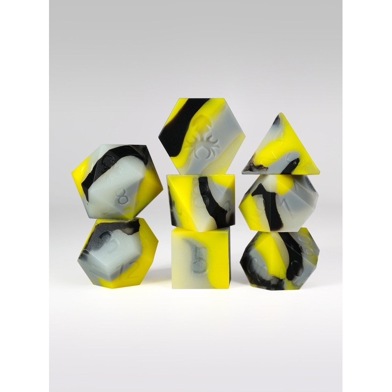 Yellow/Grey Glow in the Dark Silicone 8pc Dice Set