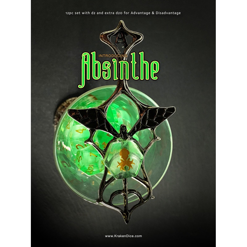 Absinthe 14pc DnD Dice Set With Kraken Logo