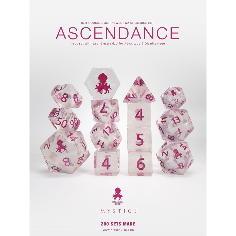 Ascendance 14pc Dice Set Inked in Pink