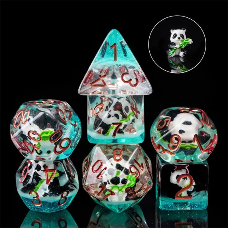 Bamboo Panda 7pc Dice Set Inked in Copper