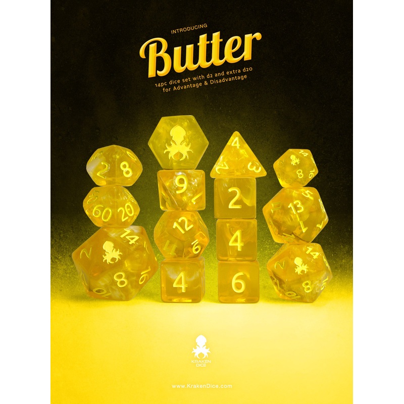 Butter 14pc Dice Set Inked in Yellow
