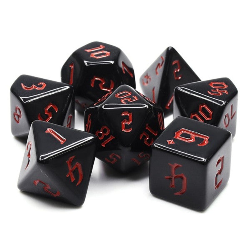 Chon Drite 7pc Dice Set inked in Red