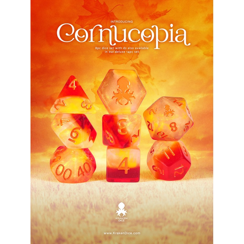 Cornucopia 8pc Dice Set inked in Orange