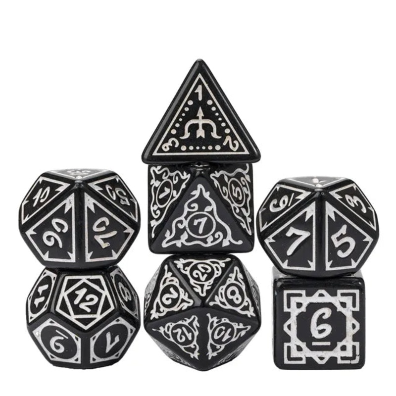 Druid 7pc Polyhedral Dice Set inked in White