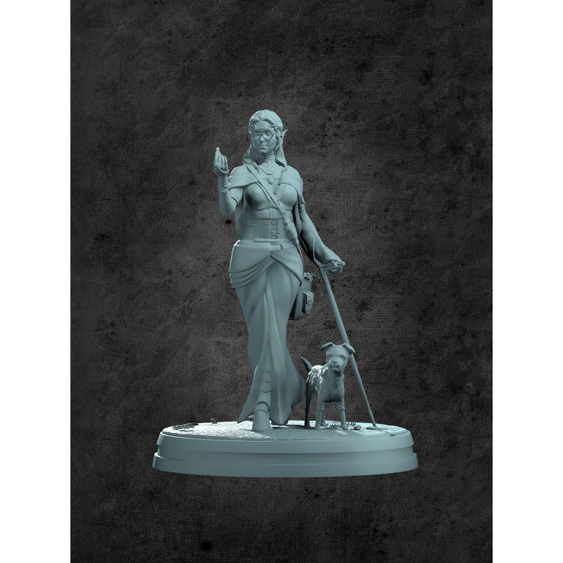 Elisabet and "Monster" (Apothecary & Dog) Miniature for Tabletop RPGs
