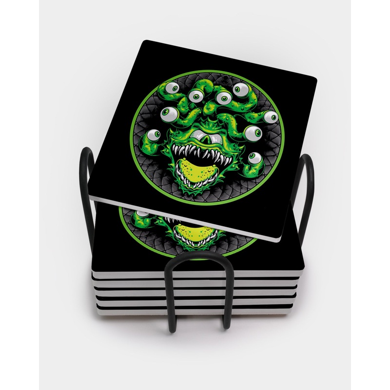 Green Beholder Square Coaster Set