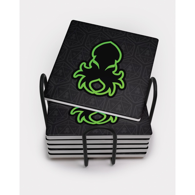 Green Kraken Square Coaster Set