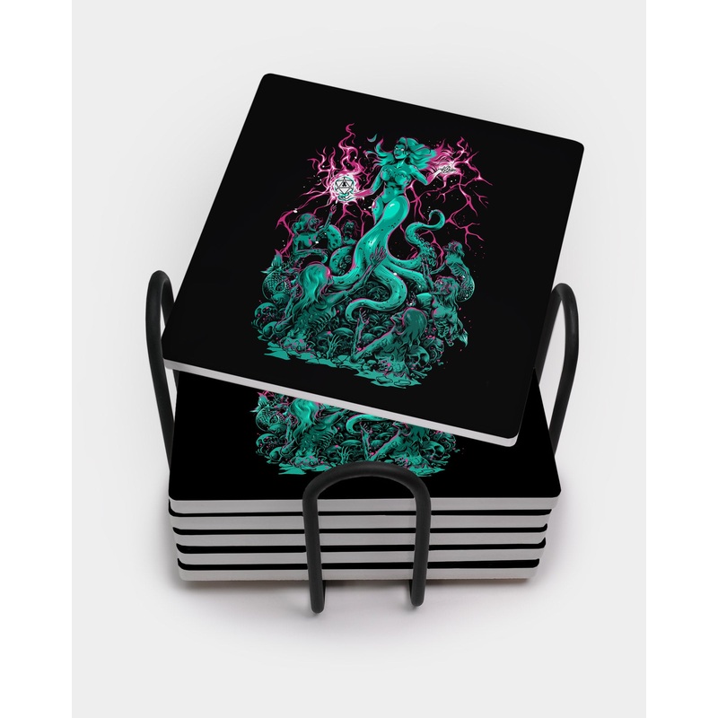 Kraken's Queen Rise Square Coaster